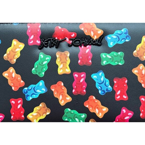 NWT BETSEY JOHNSON BLK Faux LTR Rainbow Gummy Bear Zip Wallet Wristlet XOKARA - Picture 2 of 13